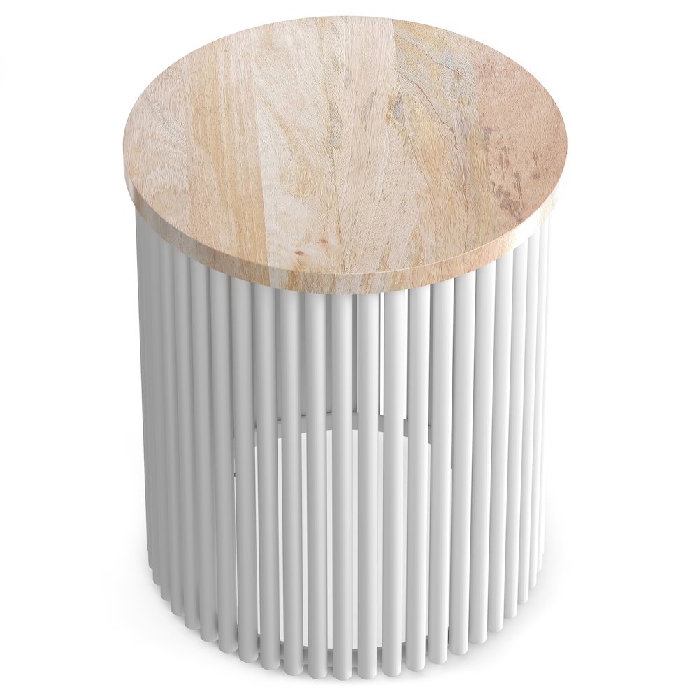 Demy Metal And Wood Accent Table In Natural, White. Picture 2