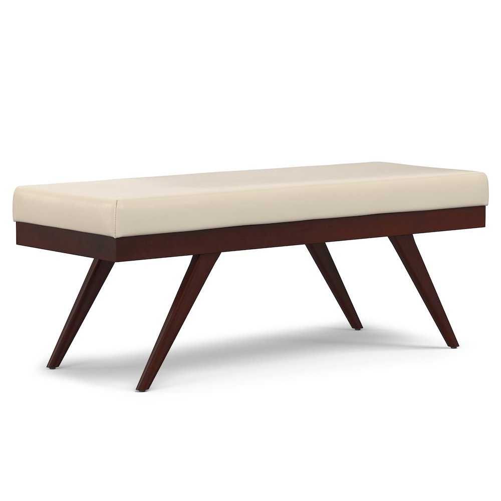 Chanelle SOLID HARDWOOD Mid Century Ottoman Bench in Satin Cream. Picture 1