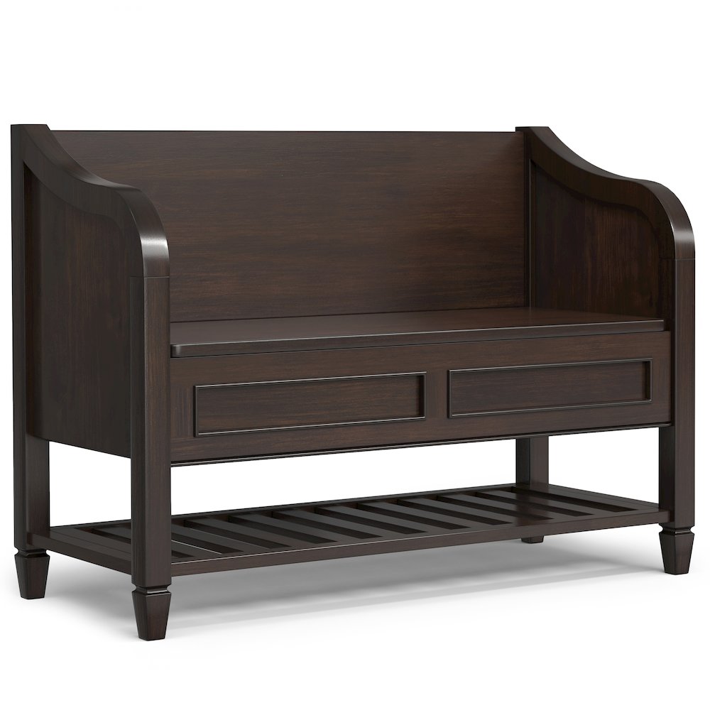 Connaught Solid Wood Entryway Storage Bench With Shelf In Chestnut Brown. Picture 1