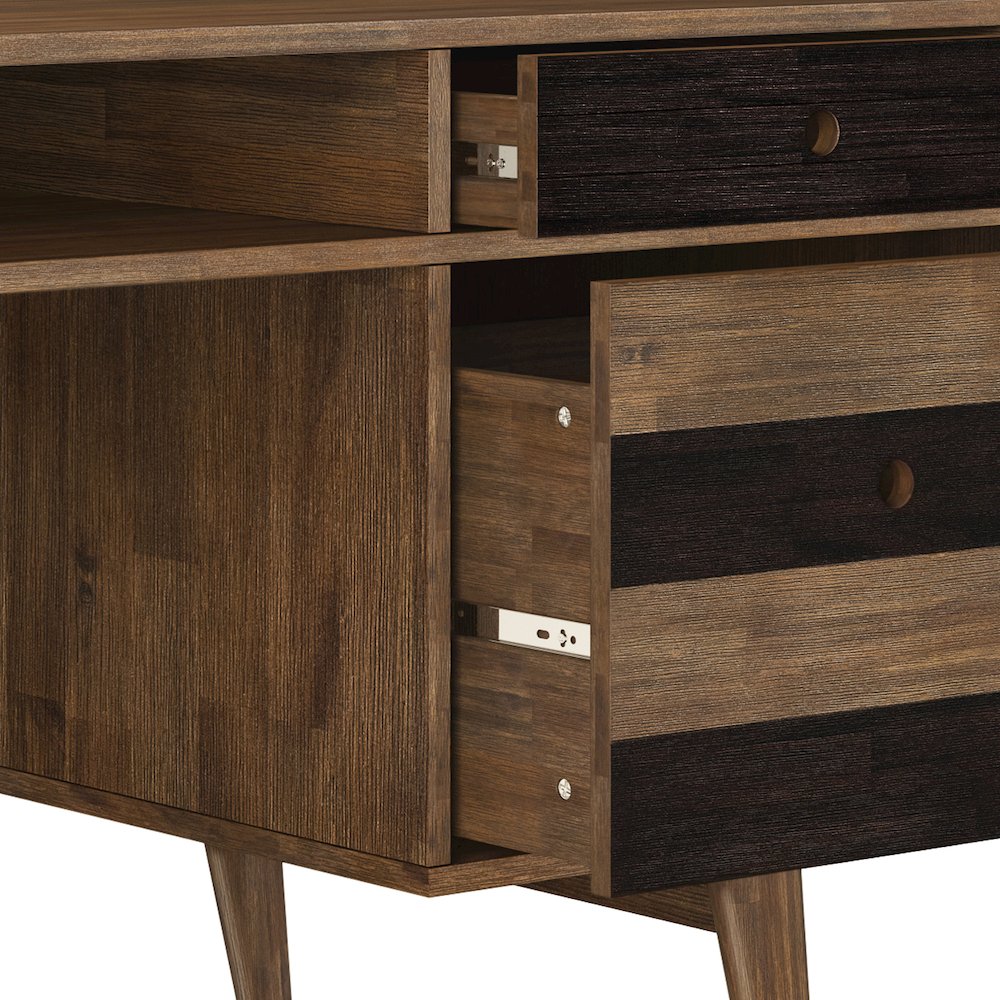 Clarkson Solid Acacia Wood Desk With Side Drawers In Rustic Natural Aged Brown. Picture 4