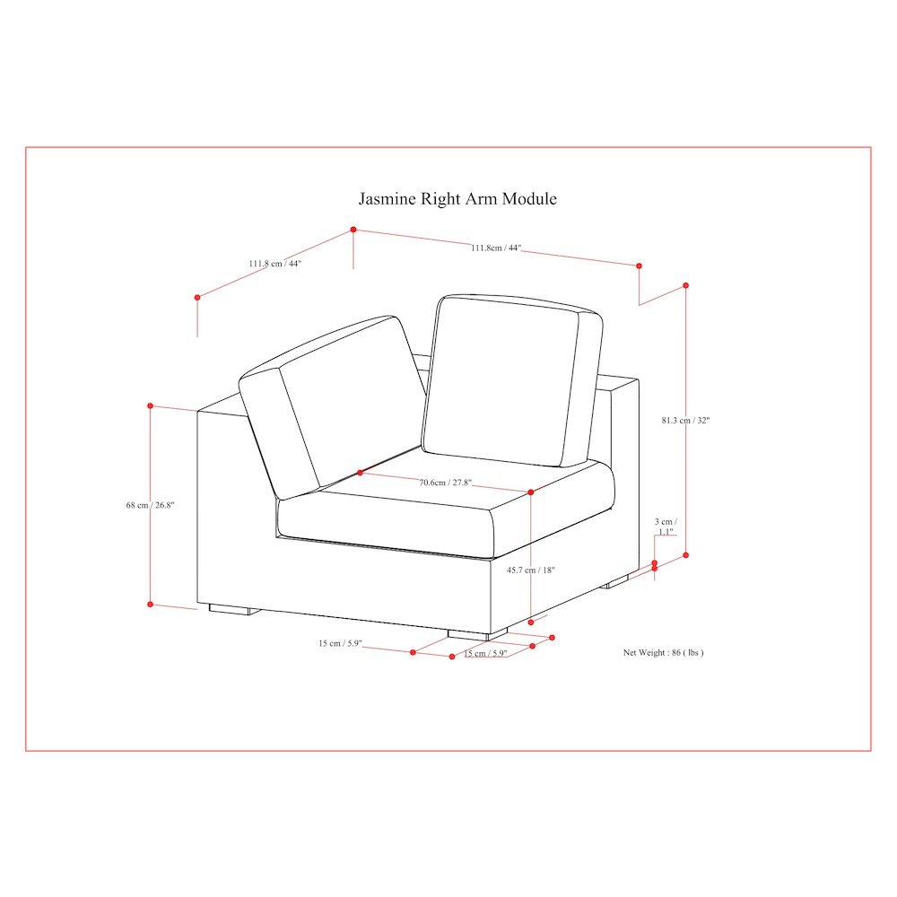 Jasmine Right-Arm Sofa Module In Velvety Chenille Performance Fabric. Picture 6