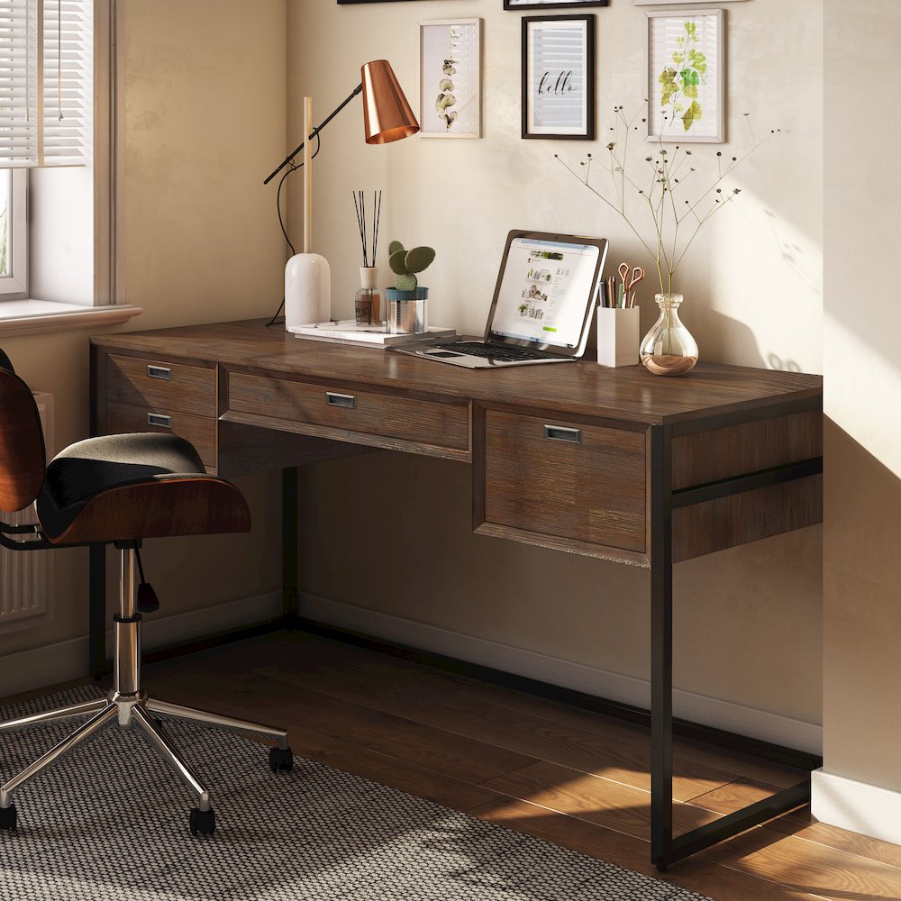 Richmond Solid Acacia Wood Desk In Rustic Natural Aged Brown. Picture 5