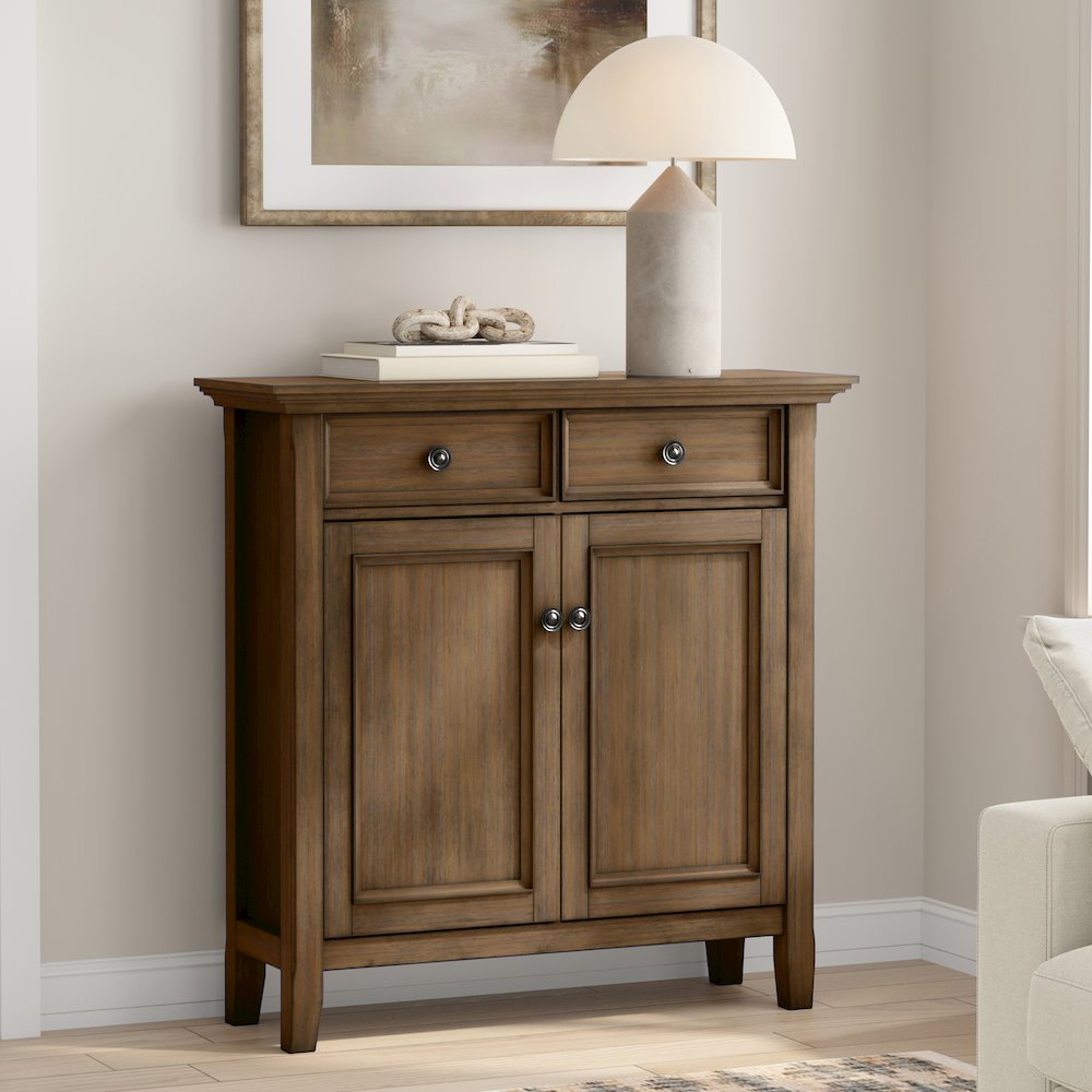 36 inch Wide Solid Wood Entryway Storage Cabinet in Rustic Natural Aged Brown. Picture 6