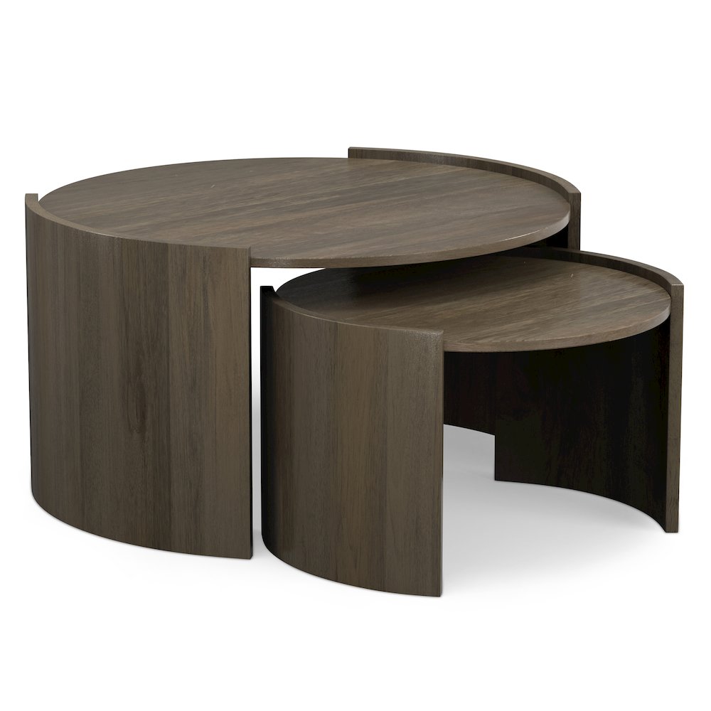 Solid Mango Wood 32In Wide Round Contemporary 2 Piece Nesting Table In Ash Grey. Picture 1