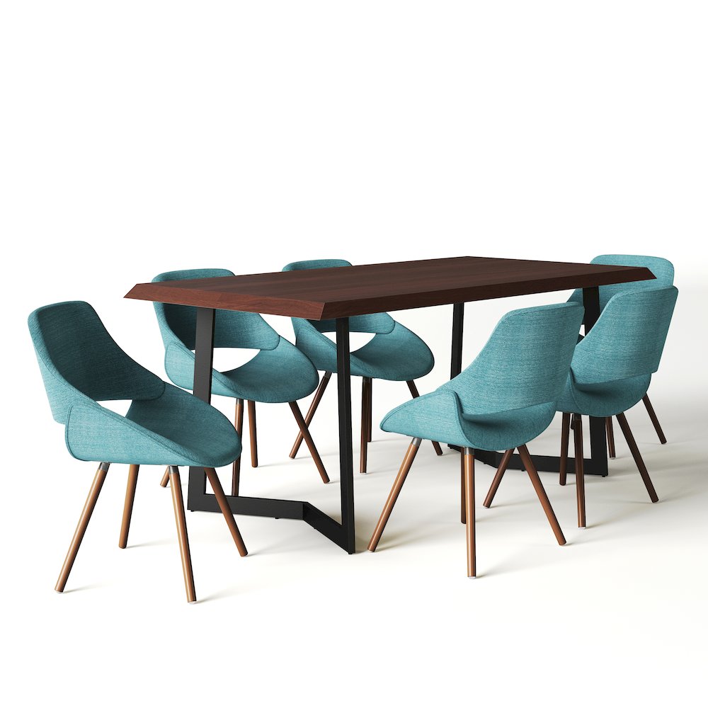 Malden Solid Mango Wood 7 Piece Dining Set In Turquoise Blue. Picture 1