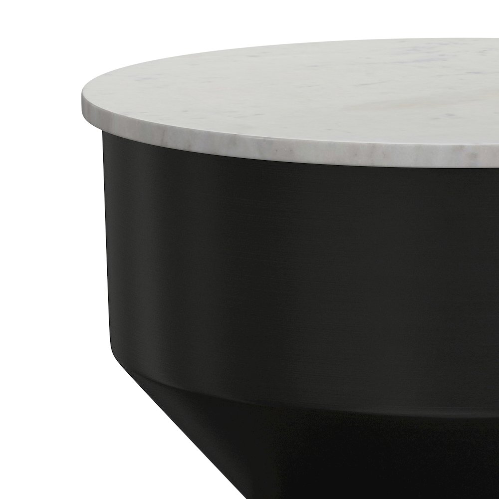16 inch Wide Genuine Marble Top Modern Metal End Table in Black/White, Assembled. Picture 4