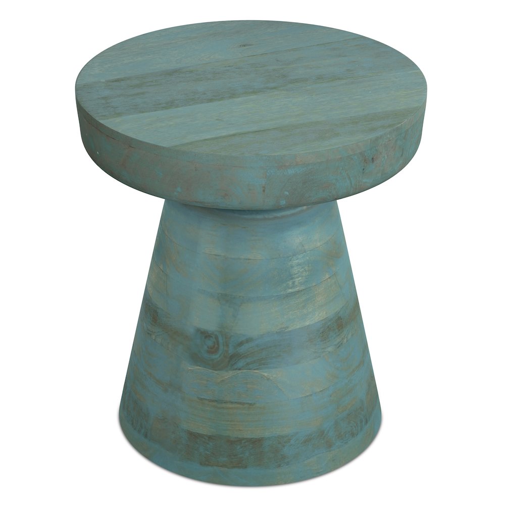 16 inch Wide Round Boho Contemporary Rustic Accent Table in Teal Wash. Picture 3