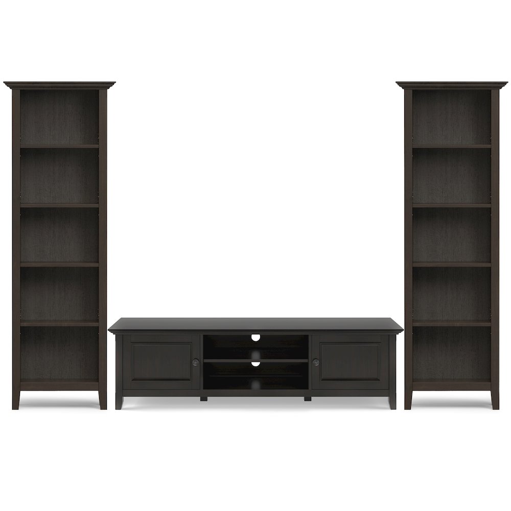 72"W Low TV Stand with Two 24"W 5 Shelf Bookcases in Hickory Brown (Set of 3). Picture 1