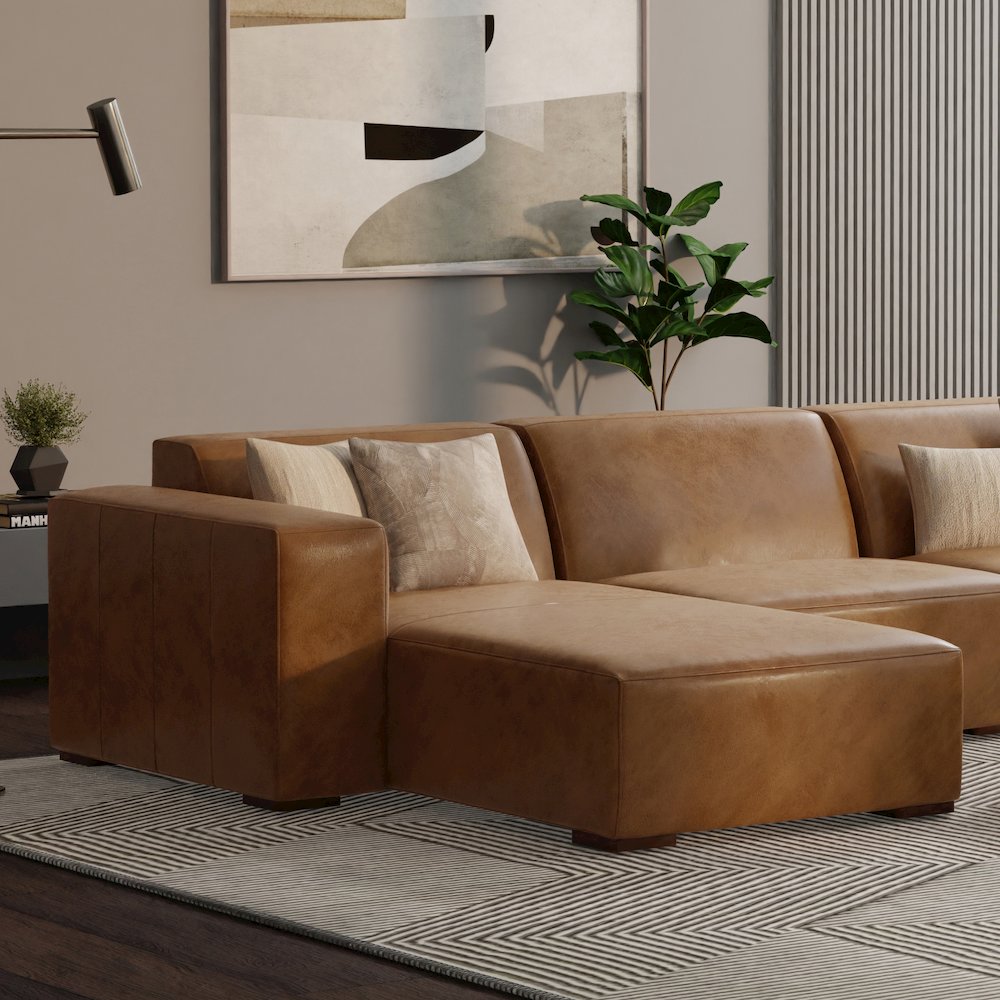 Rex Left Chaise Sofa Module In Genuine Leather. Picture 5