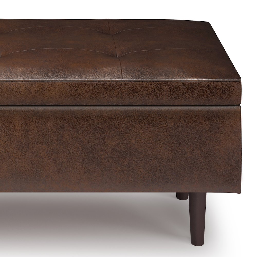 Rectangular Storage Ottoman In Distressed Chestnut Brown Vegan Faux Leather. Picture 4