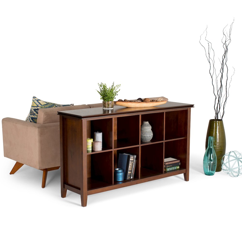 Artisan Solid Wood 8 Cube Storage Sofa Table In Russet Brown. Picture 5