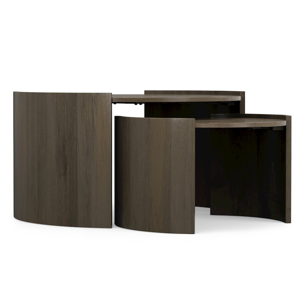 Solid Mango Wood 32In Wide Round Contemporary 2 Piece Nesting Table In Ash Grey. Picture 2