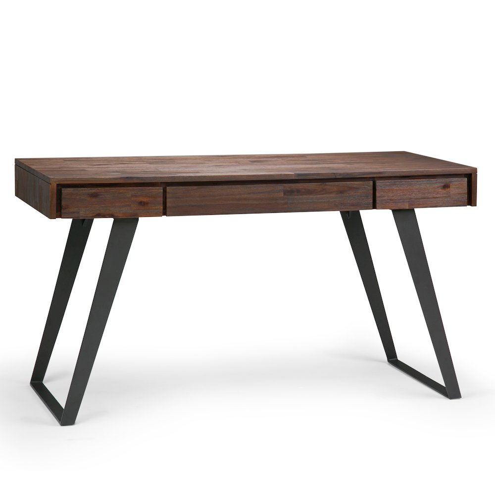 Lowry Solid Acacia Wood Desk In Distressed Charcoal Brown. Picture 1