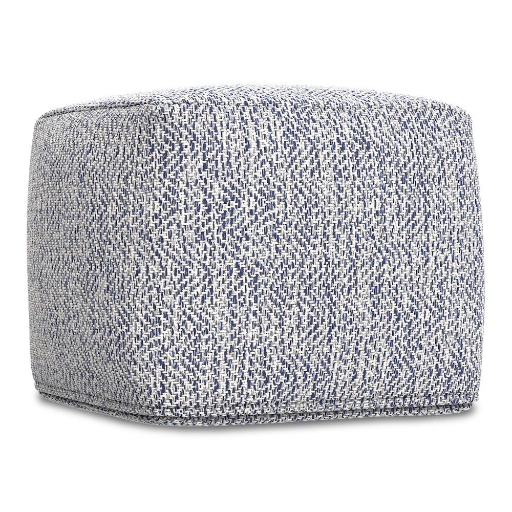 Nate 18 inch Wide Boho Square Pouf in Denim Mélange Cotton. Picture 2