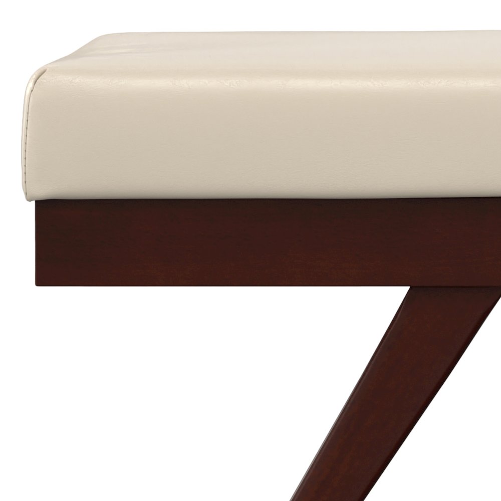 Chanelle SOLID HARDWOOD Mid Century Ottoman Bench in Satin Cream. Picture 8