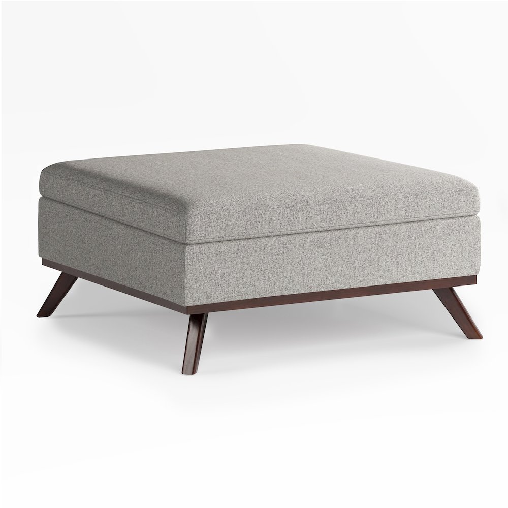 Owen Square Coffee Table Storage Ottoman In Cloud Grey Polyester Fabric. Picture 1