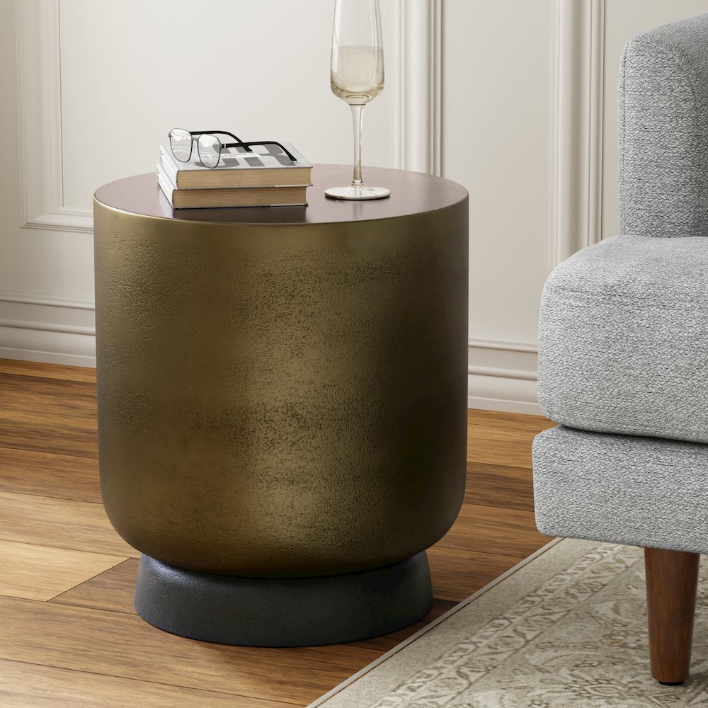 16"W Cast Aluminum Side Table in Antique Brass/Antique Bronze, Fully Assembled. Picture 6