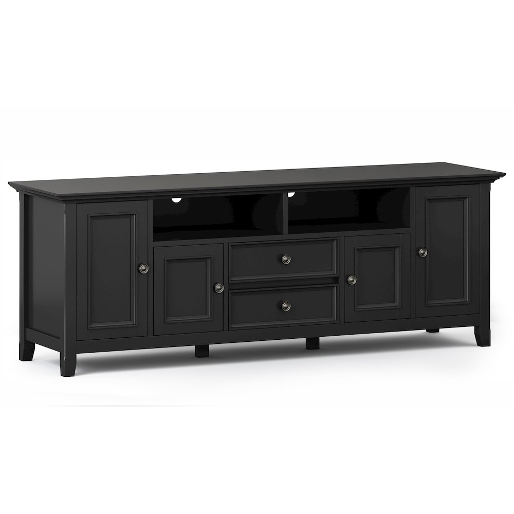 72"W TV Stand with Two 24"W 5 Shelf Bookcases in Black (Set of 3). Picture 2