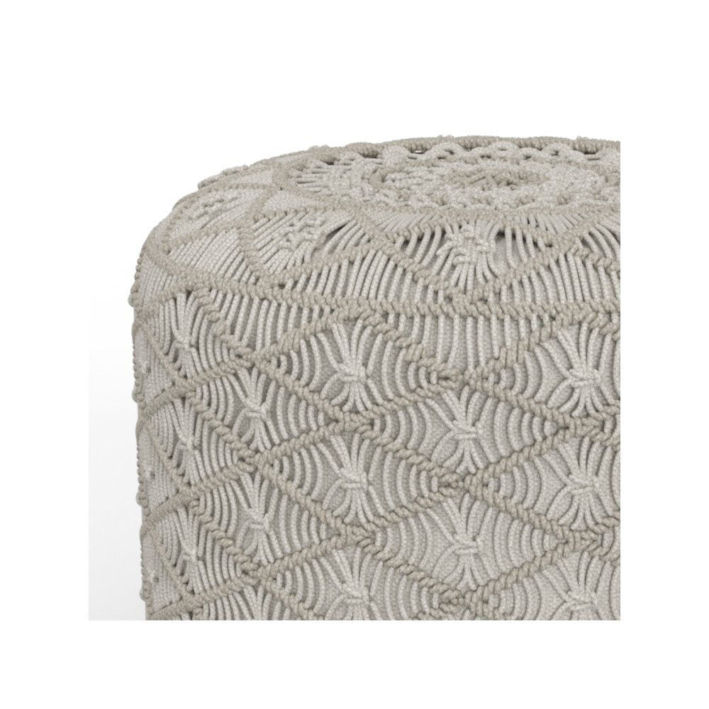 Coates Contemporary Round Macrame Pouf In Cloud Grey Cotton. Picture 5