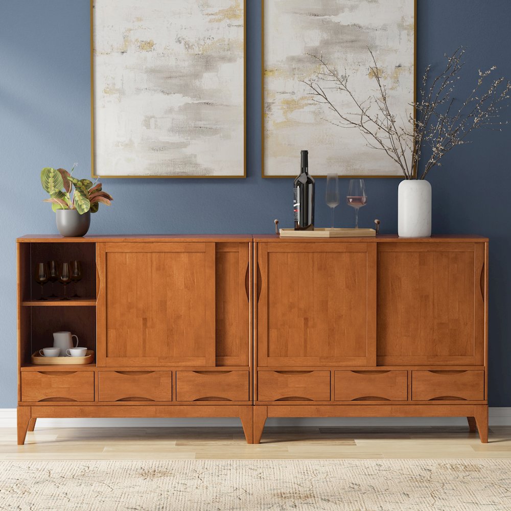 Harper Solid Wood 48 Inch Storage Cabinet In Teak Brown (Set Of 2). Picture 7