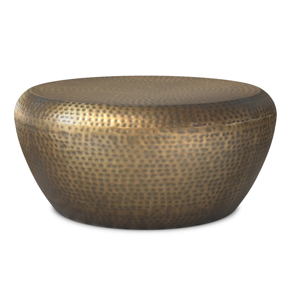 36 inch Wide Modern Industrial Coffee Table in Antique Gold Iron, Assembled. Picture 1