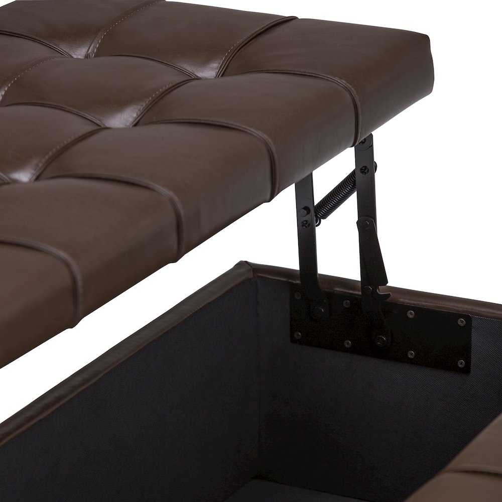 Harrison Coffee Table Storage Ottoman In Chocolate Brown Vegan Faux Leather. Picture 2