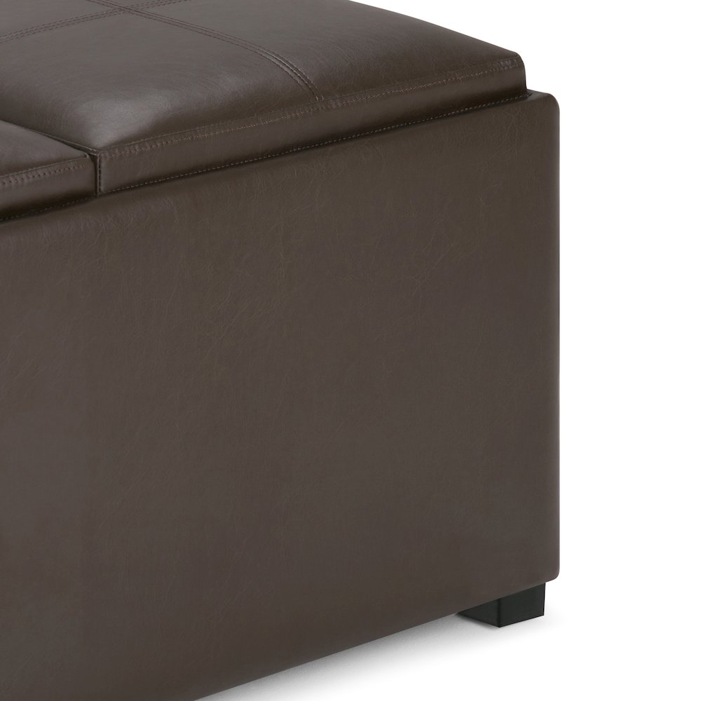 Avalon Square Coffee Table Storage Ottoman In Chocolate Brown Vegan Faux Leather. Picture 3
