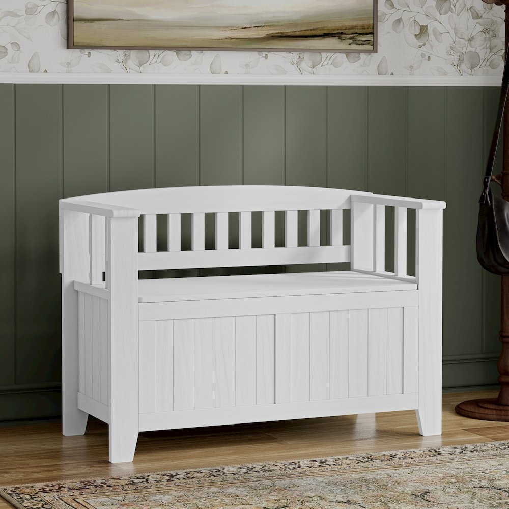 36 Inch Wide Solid Wood Transitional Small Entryway Storage Bench In White. Picture 7