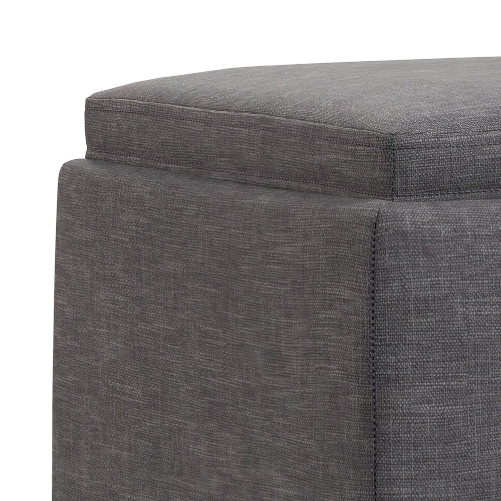 Natasha Storage Ottoman With Tray In Slate Grey Polyester Linen. Picture 4