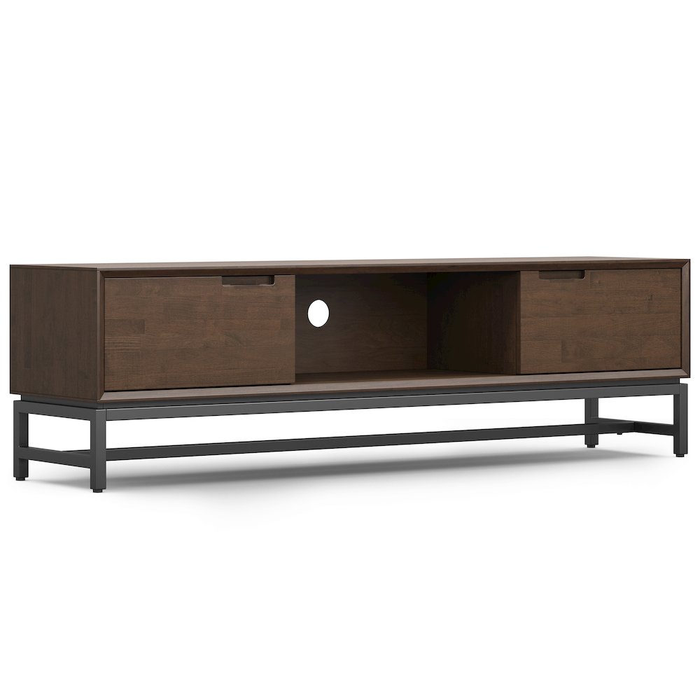 72 Inch Low Tv Stand In Walnut Brown For Tvs Up To 80 Inches. Picture 1