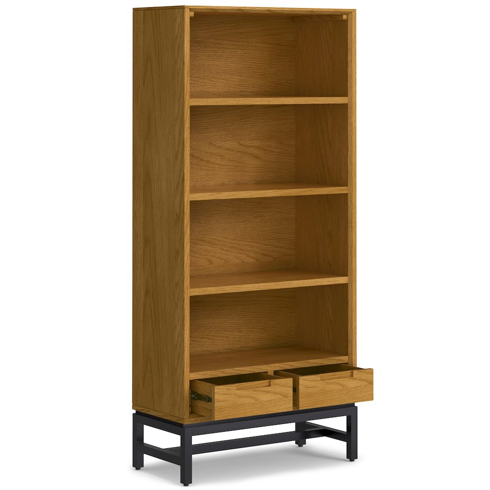 Industrial 72 inch Wide Desk with 30 inch Wide Bookcase in Oak (Set of 2). Picture 5