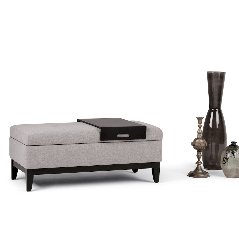 Oregon Storage Ottoman Bench With Tray In Cloud Grey Linen Look Fabric. Picture 5