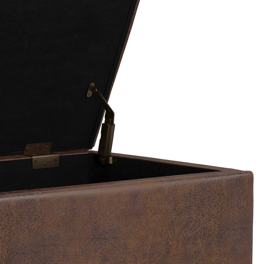 Small Storage Ottoman In Distressed Chestnut Brown Vegan Faux Leather. Picture 5