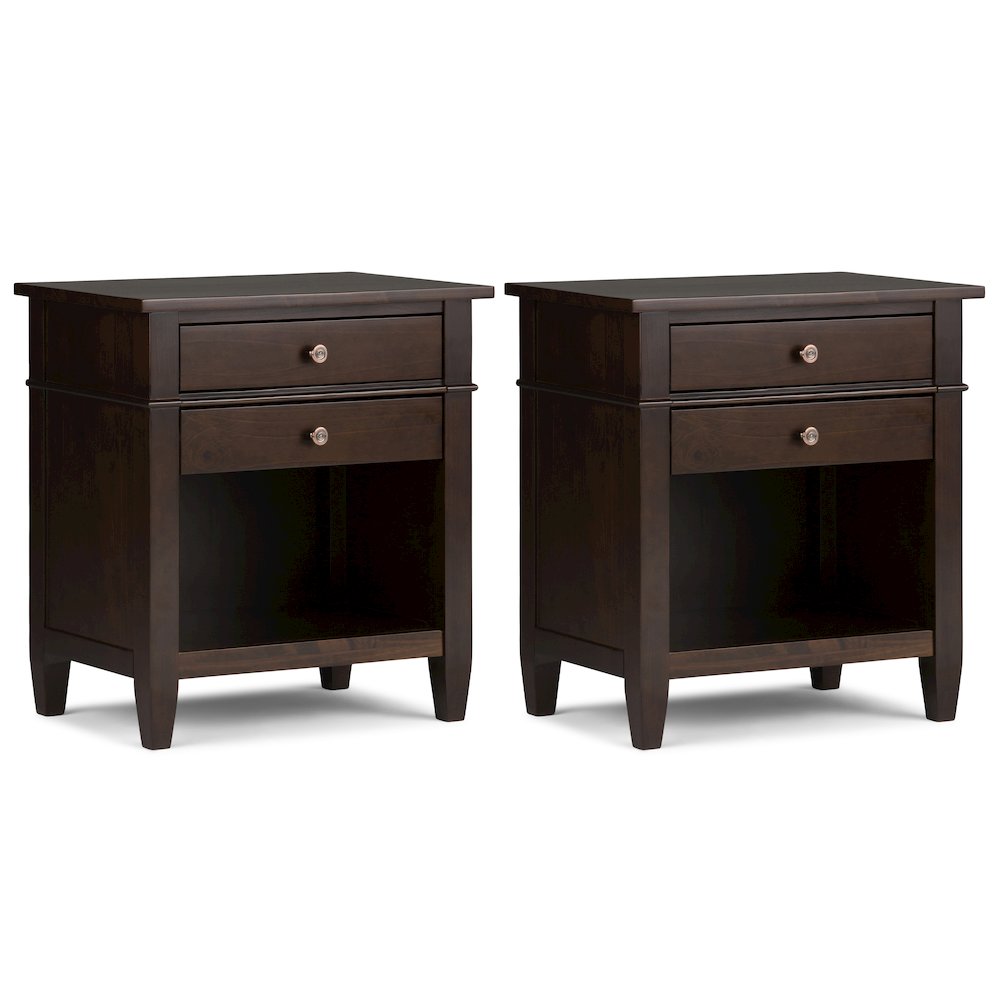 24 inch Solid Wood Transitional Bedside Table in Tobacco Brown (Set of 2). Picture 1