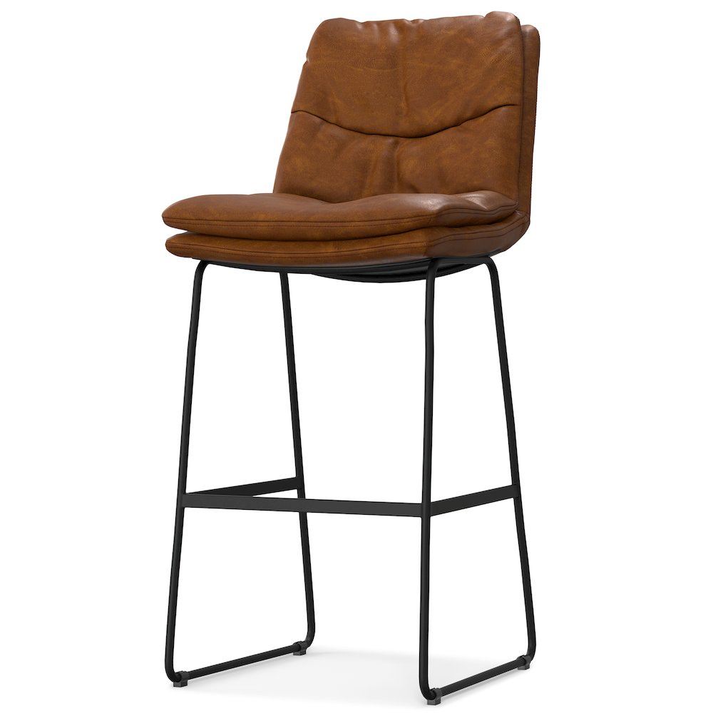 Mid Century Modern Bar Stool (Set Of 2) In Camel Brown Vegan Faux Leather. Picture 2