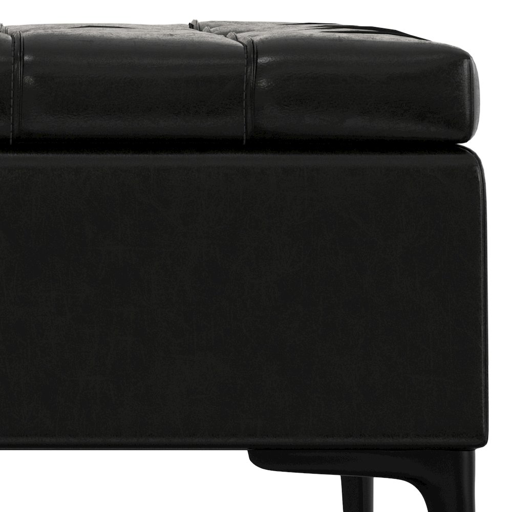 Laura Mid Century Lift Top Storage Ottoman in Midnight Black Vegan Faux Leather. Picture 11