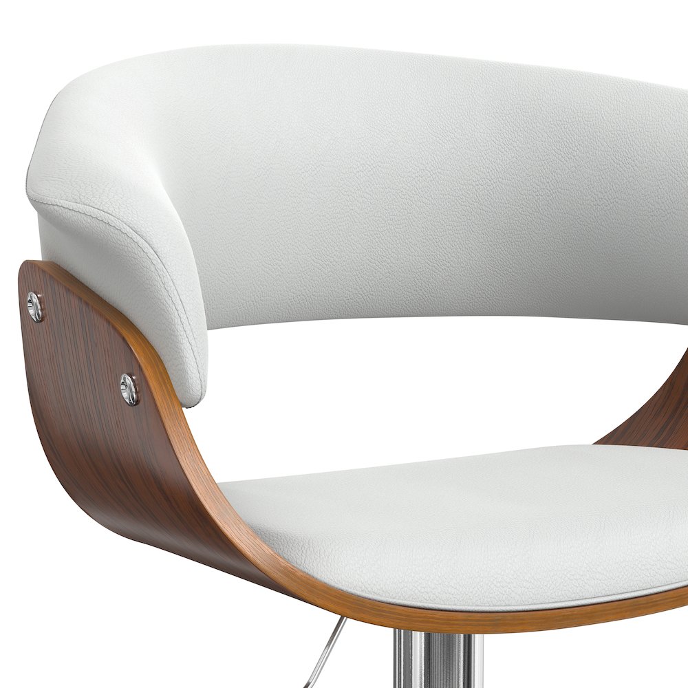 Sheldon Adjustable Swivel Bar Stool In White Vegan Faux Leather. Picture 2