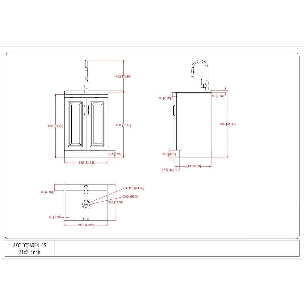 24 Inch Laundry Cabinet With Pull-Out Faucet And Stainless Steel Sink In White. Picture 6