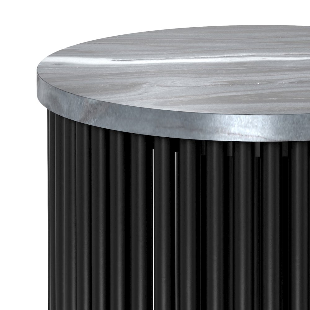 18in Wide Industrial Metal Accent Table in Black Genuine Marble and Black Metal. Picture 4