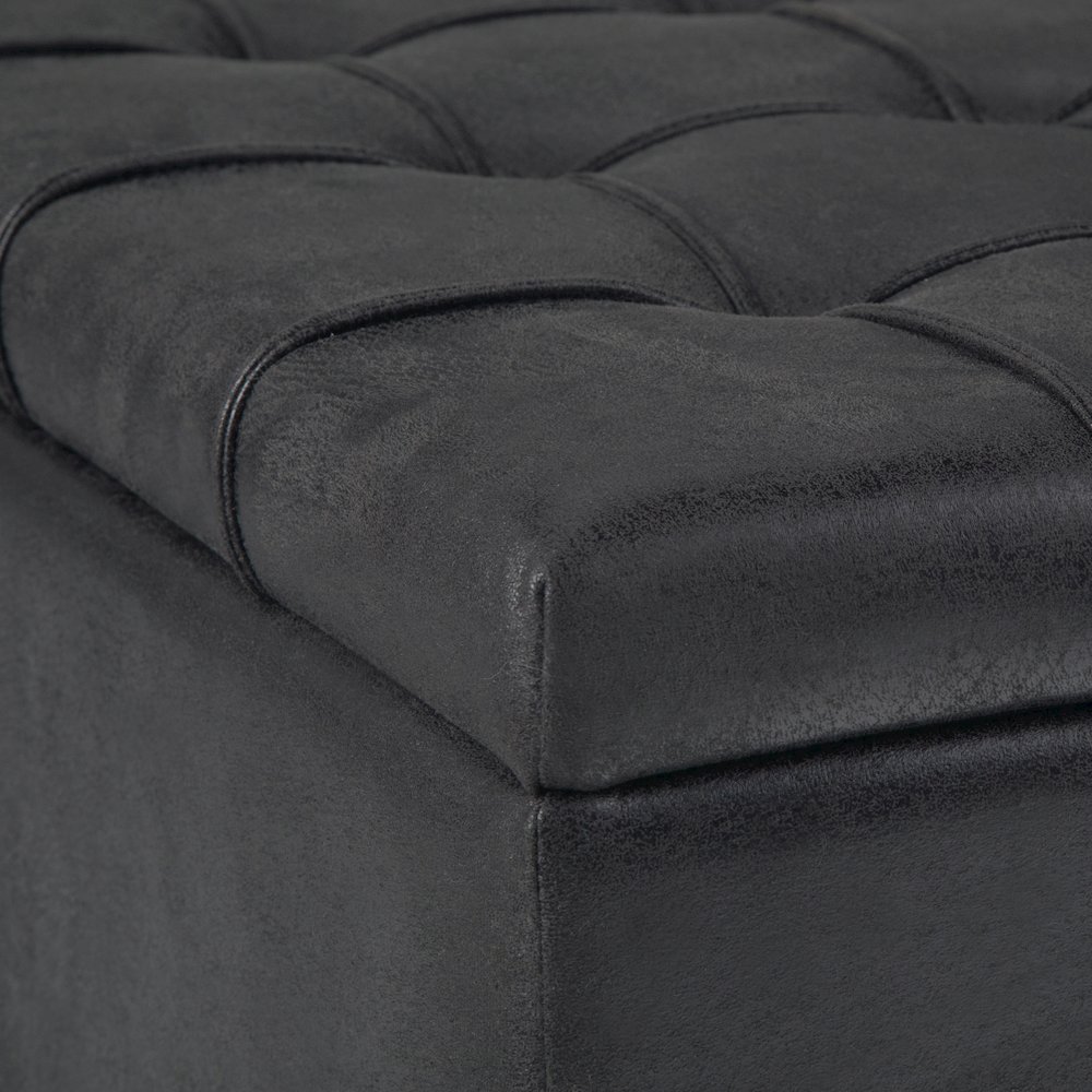 Harrison Coffee Table Storage Ottoman In Distressed Black Vegan Faux Leather. Picture 2