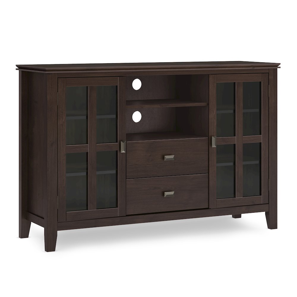 Tall Tv Media Stand In Dark Chestnut Brown For Tvs Up To 60 Inches. Picture 1