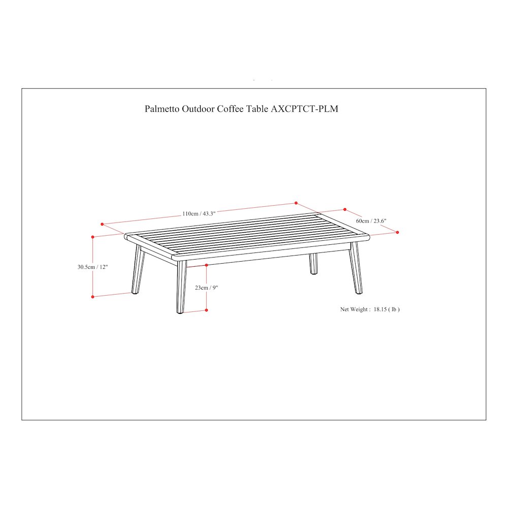 Palmetto Solid Acacia Wood Outdoor Coffee Table In Light Teak. Picture 6