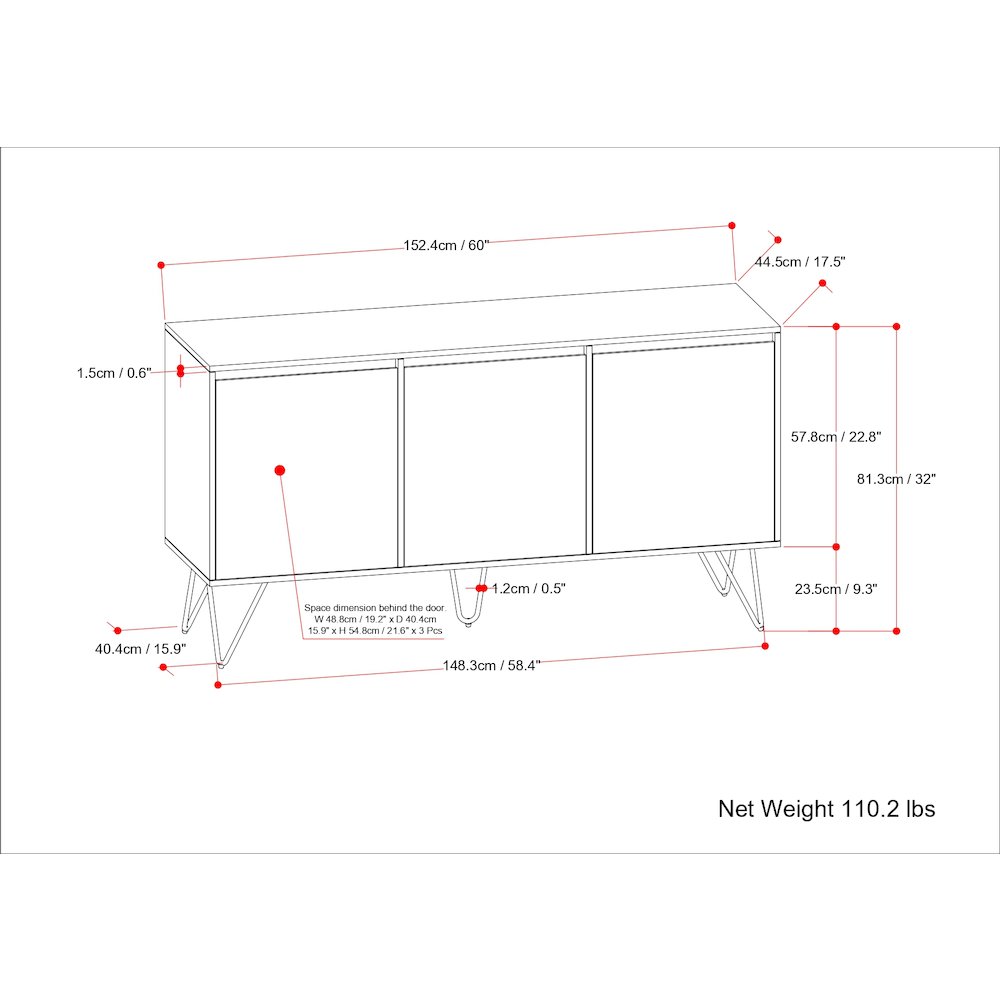 Hunter Solid Mango Wood 3 Door Sideboard Buffet In Natural. Picture 6