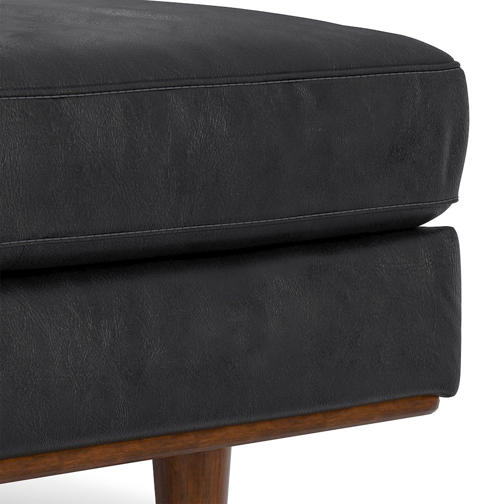33 Inch Wide Mid-Century Modern Table Ottoman In Lead Black Genuine Leather. Picture 3