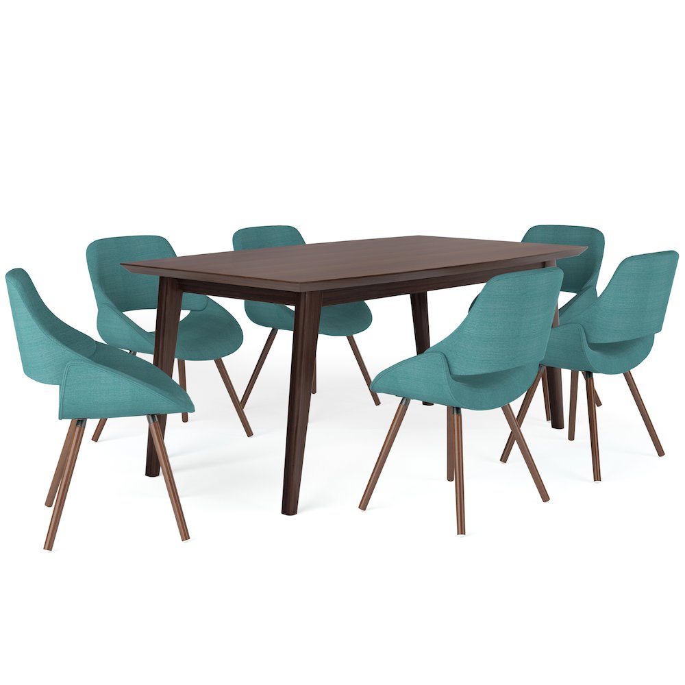 Malden / Draper Solid Hardwood 7 Piece Dining Set In Turquoise Blue. Picture 1