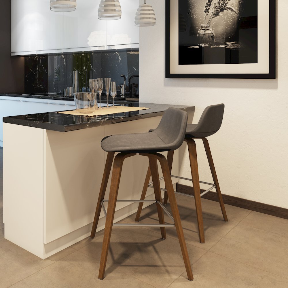 Counter Height Stool (Set Of 2) In Distressed Grey Vegan Faux Leather. Picture 5