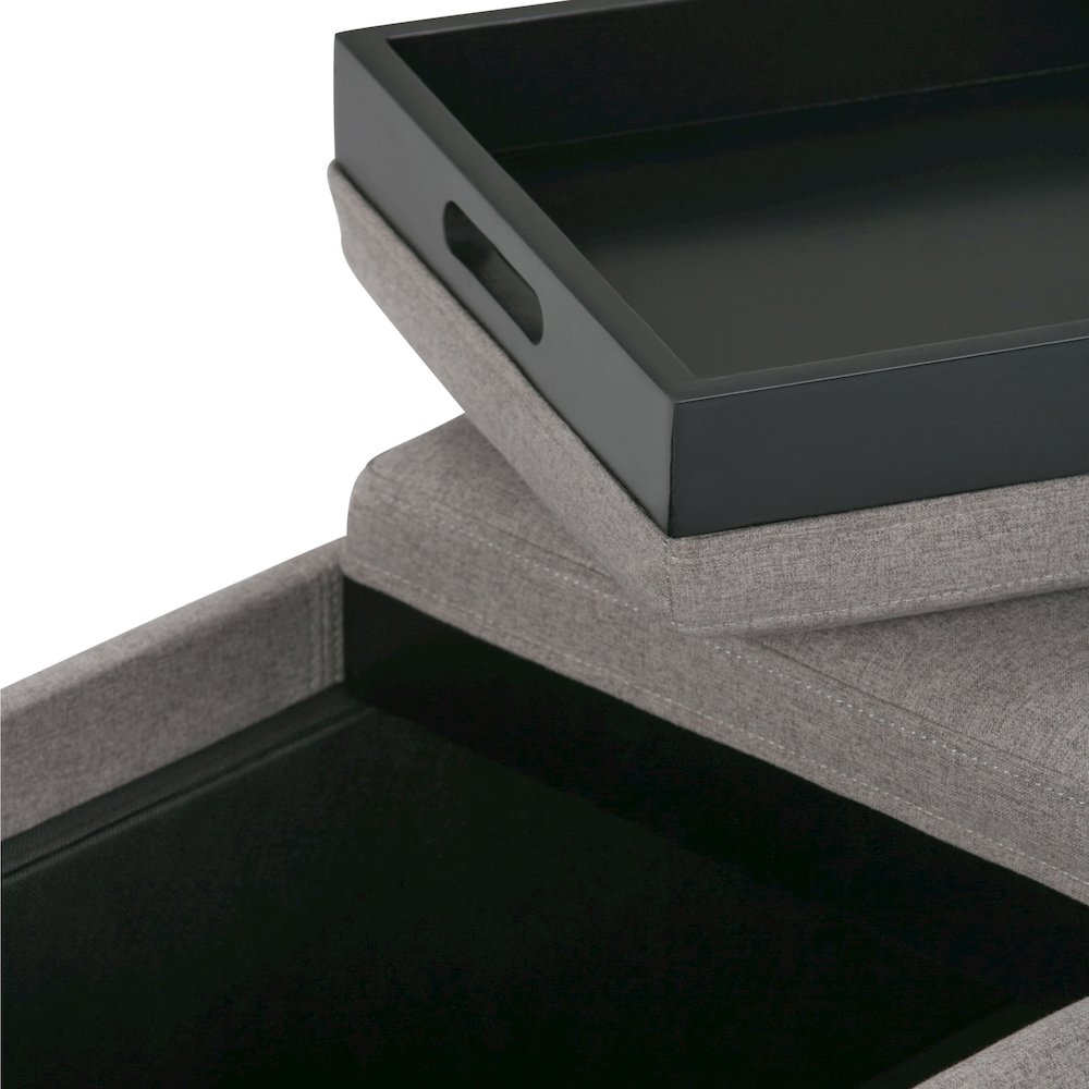 Avalon Storage Ottoman In Cloud Grey Linen Look Fabric. Picture 3