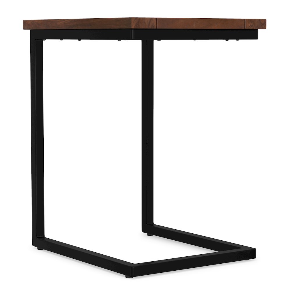 16 inch Wide Solid Mango/Metal C Side Table in Walnut Brown/Black, Assembled. Picture 2
