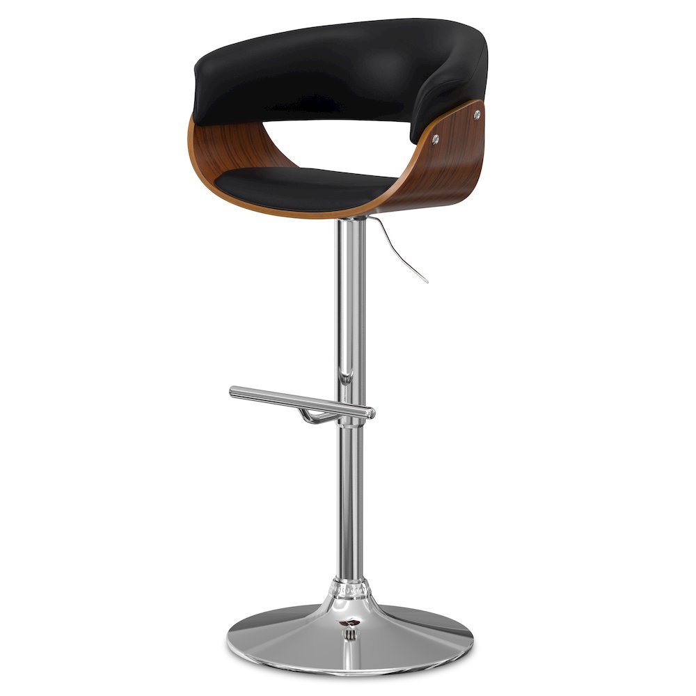 Sheldon Adjustable Swivel Bar Stool In Black Vegan Faux Leather. Picture 1