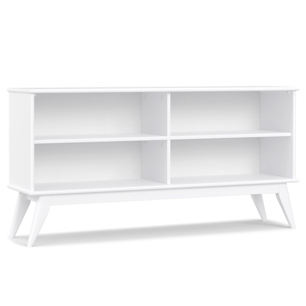 Draper Solid Hardwood 30 Inch X 64 Inch Mid Century Modern Low Bookcase In White. Picture 1